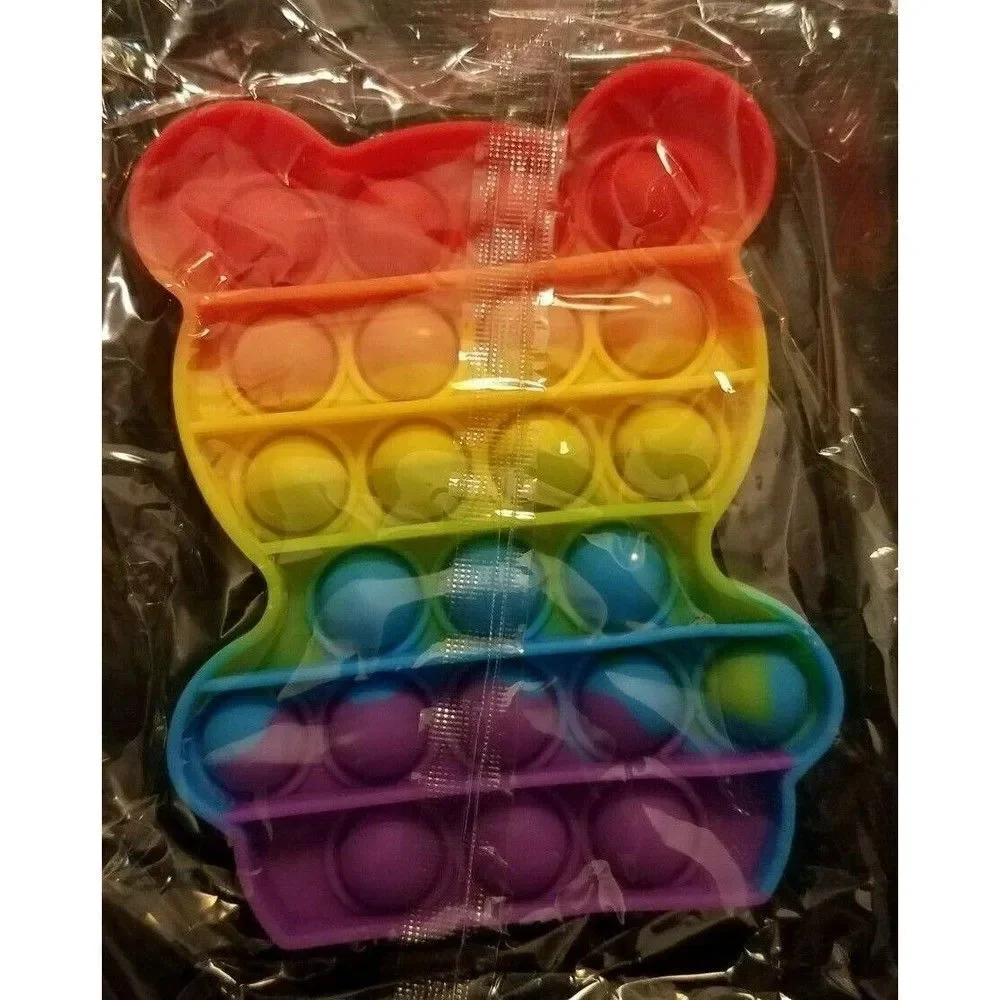 Fidget Toy Teddy Bear Push Pop Bubble Rainbow Silicone Sensory